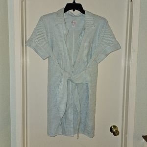 Denim and Co. Petite Seersucker Tie Shirt Dress
